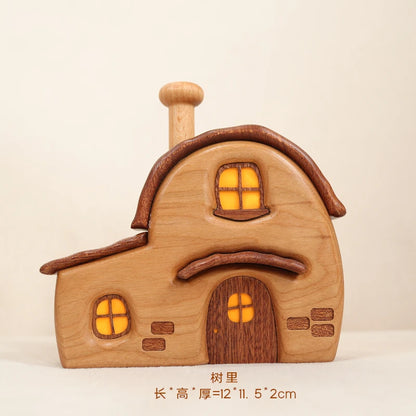 Nordic Style Wooden House Ornaments Miniature Landscape Creative Cute Gifts Home Decor Wooden Building Desktop Decorations