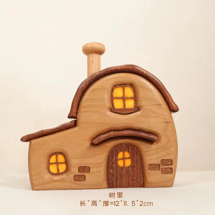 Nordic Style Wooden House Ornaments Miniature Landscape Creative Cute Gifts Home Decor Wooden Building Desktop Decorations Jonine&