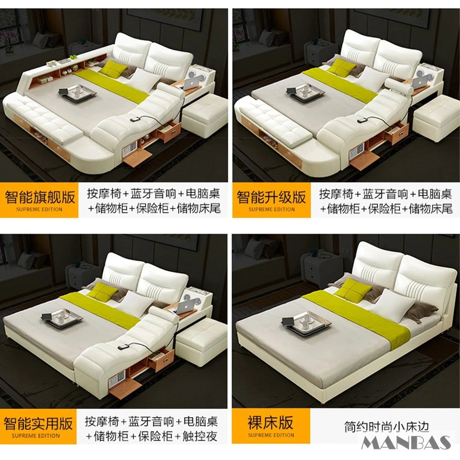 The Everything Bed — Upholstered Platform Bed with Drawers, LED Lighting &amp; Bluetooth Speaker