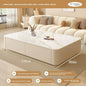 Nordic Clear Designer Coffee Table — Minimalist Living Room Décor featuring a large white slate tabletop with rounded corners, cream cabinet with drawers, and soft modern design in a cozy living room.