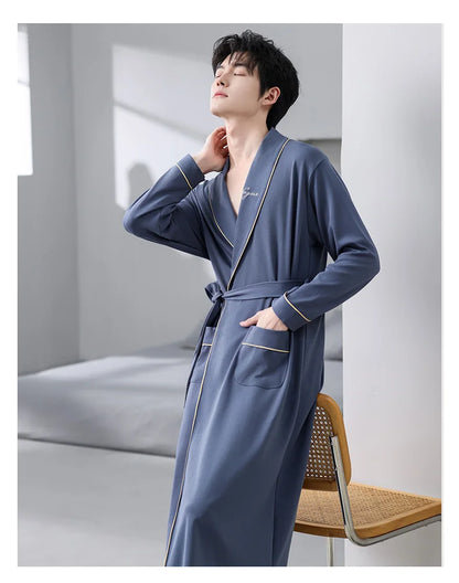 His Moment to Unwind — 100% Cotton Kimono Bathrobe for Men