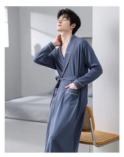 His Moment to Unwind — 100% Cotton Kimono Bathrobe for Men