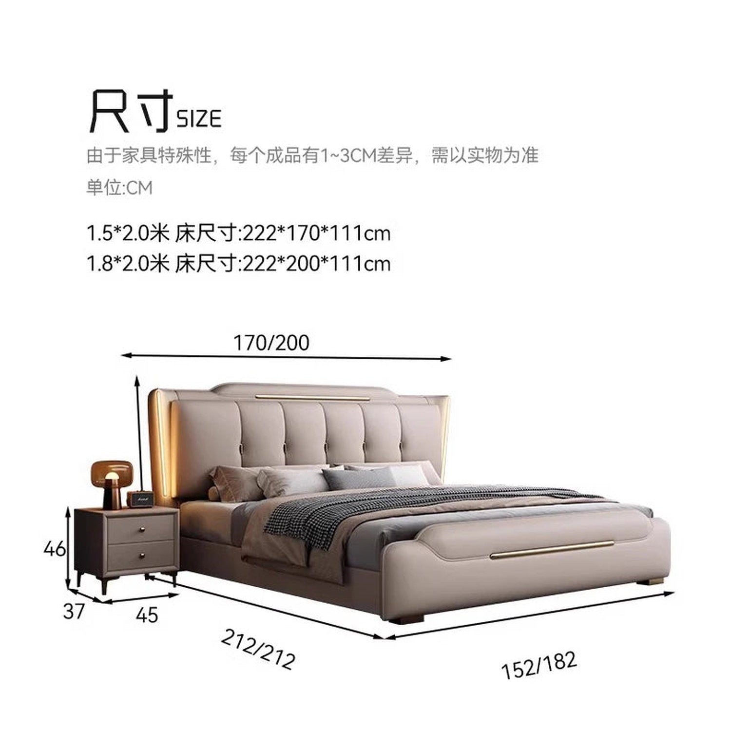 French King Upholstered Bed — Double Lounge Bedroom Frame