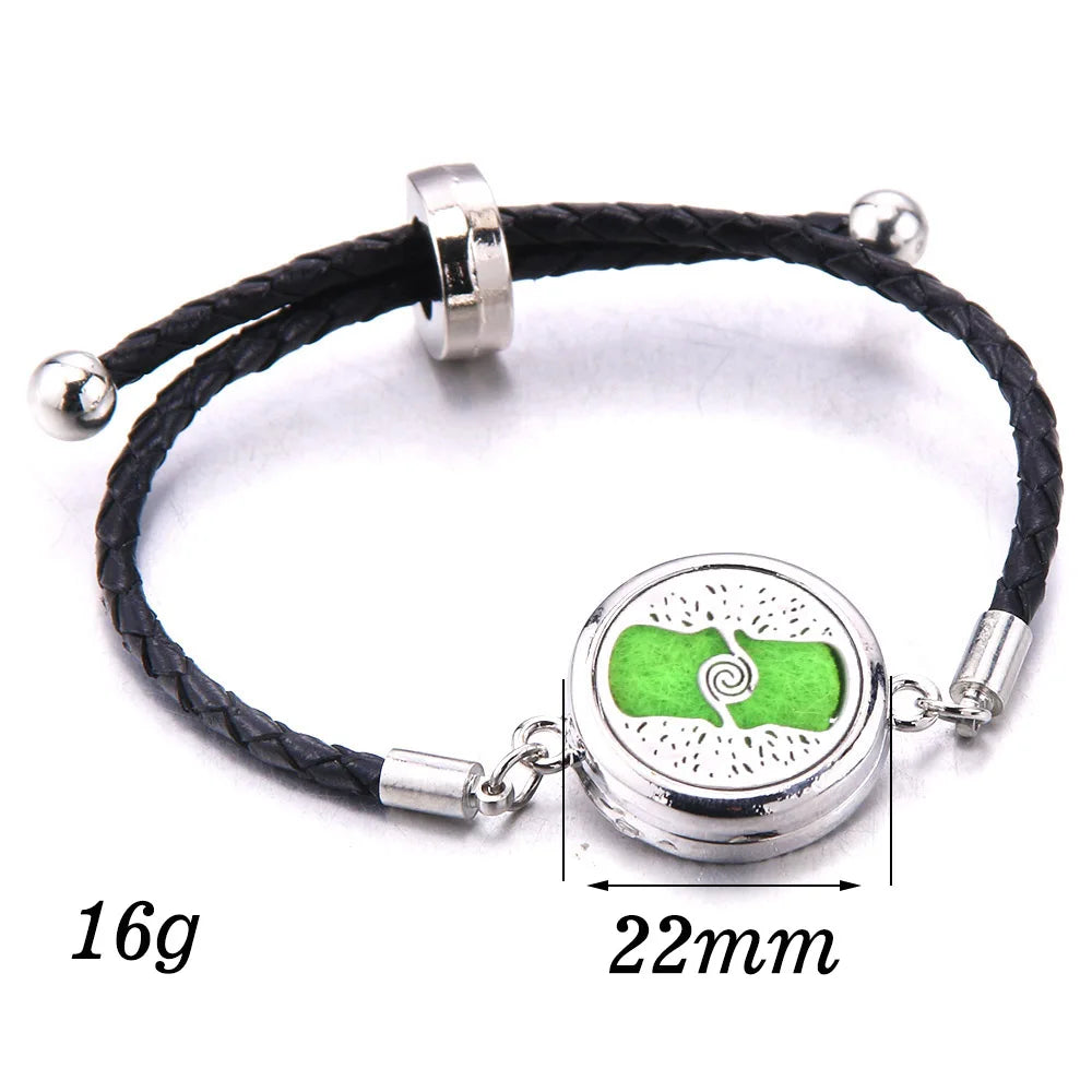The Scent Locket — Aromatherapy Essential Oil Diffuser Bracelet in Black Leather &amp; Stainless Steel