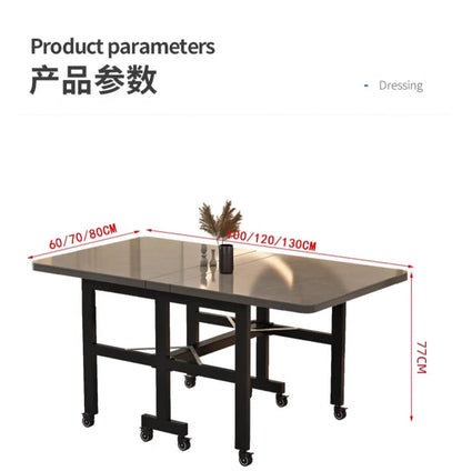 Extendable Dark Luxury Dining Table — Space-Saving with Casters