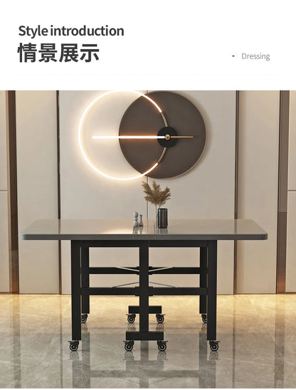 Extendable Dark Luxury Dining Table — Space-Saving with Casters