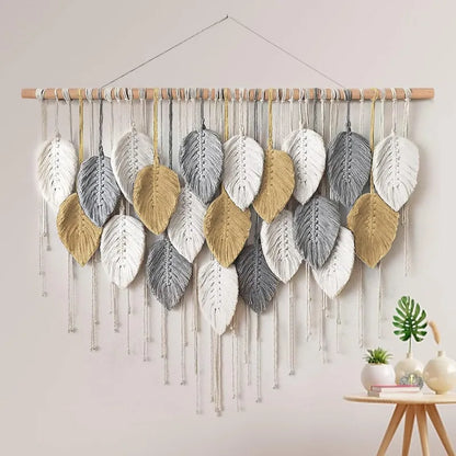 The Boho Wall — Macrame Leaf &amp; Feather Tapestry