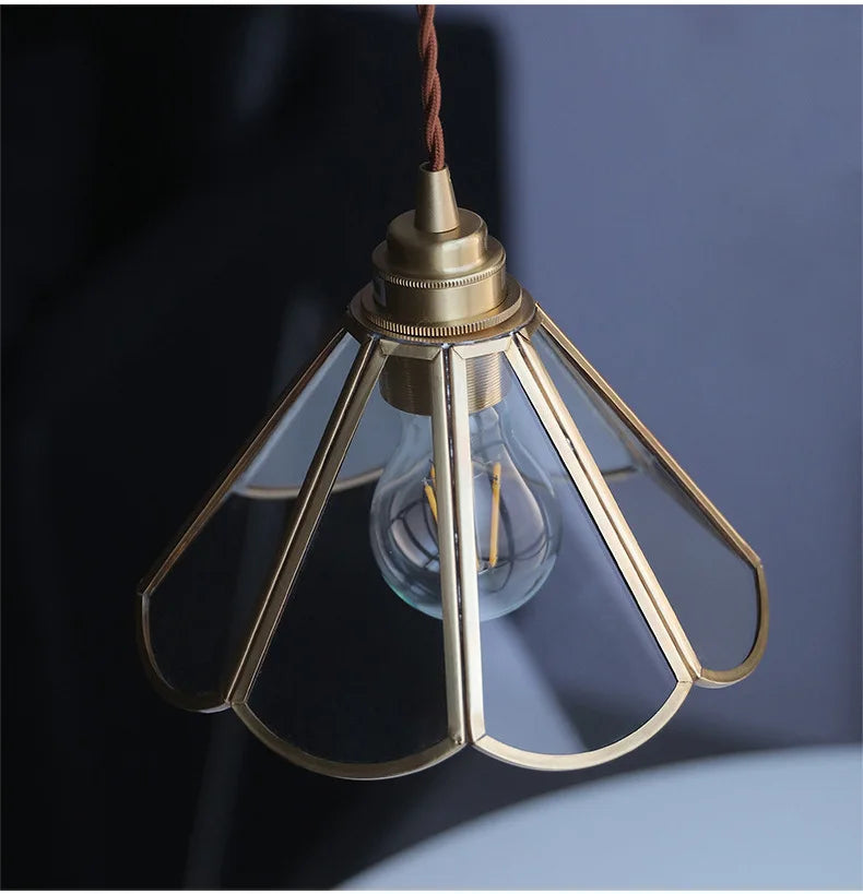 Retro Brass Glass Pendant Light