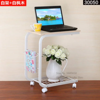 2-Tier Iron Rolling Side Table — Movable Sofa & Coffee Stand
