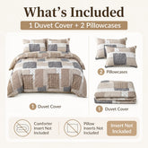 Boho Patchwork Duvet Cover Set, Beige Grey Geometric Bedding Set, Farmhouse Soft Bed Cover with Pillowcases, Twin Full Queen King Breathable and Ultra-Soft, Suitable for All Seasons, Includes 1 Duvet Cover and 1-2 Pillowcases Jonine&