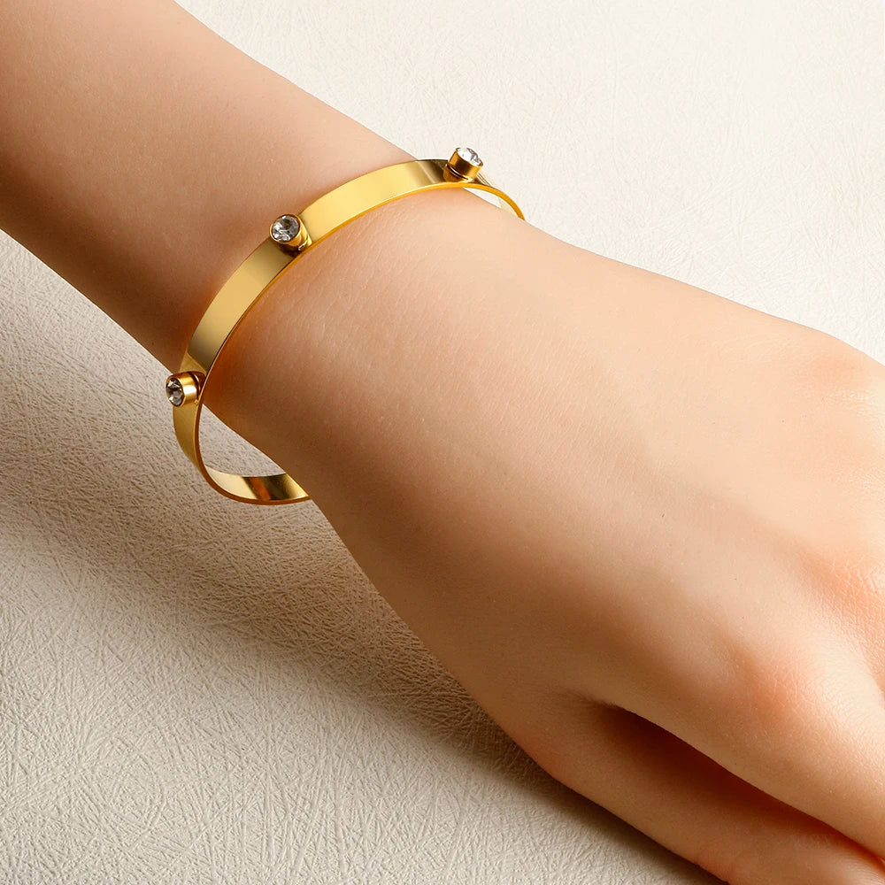 Stainless Steel Crystal Cuff Bracelet Bangle