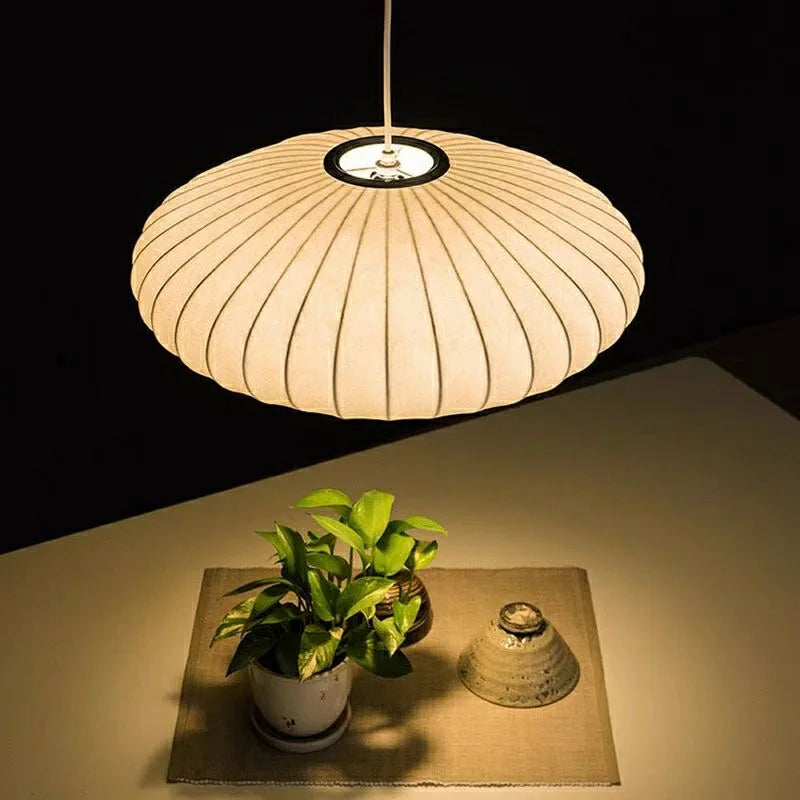 Light Like a Whisper — Wabi-Sabi Handmade Silk Pendant Lamp for Living Room & Dining