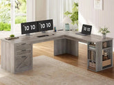 Farmhouse 67" L Shaped Desk with 3 Drawers, Executive Desk, Home Office Desks with Storage Shelves, Corner Computer, Customized Jonine’s Corner