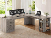 Farmhouse L-Shaped Desk – 67" with Drawers & Shelves | Home Office