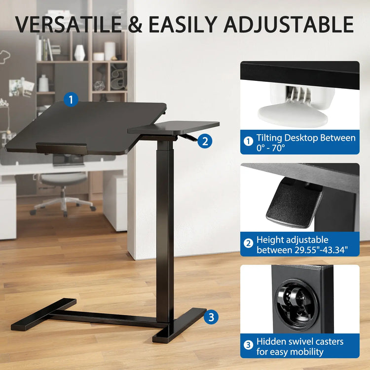 JHK Overbed Bedside Flip Lap Desk with Wheels and Tilt Top Adjustable Height Home Use Bed Table Mobile Standing Desk For Bedroom Jonine&