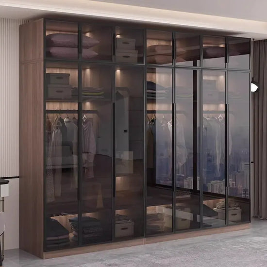 Glass light luxury corner cloakroom wardrobe Double clothes closet cabinets and wardrobes Cabinet dressing clothe home furniture Jonine&