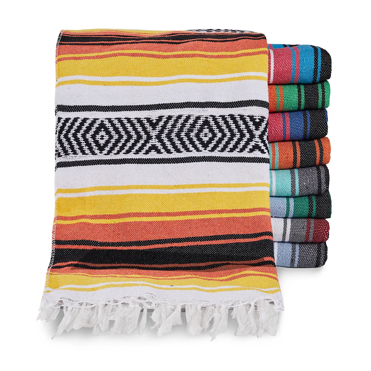 Mexican Handwoven Throw Blanket — Striped Tassel, 130×170cm