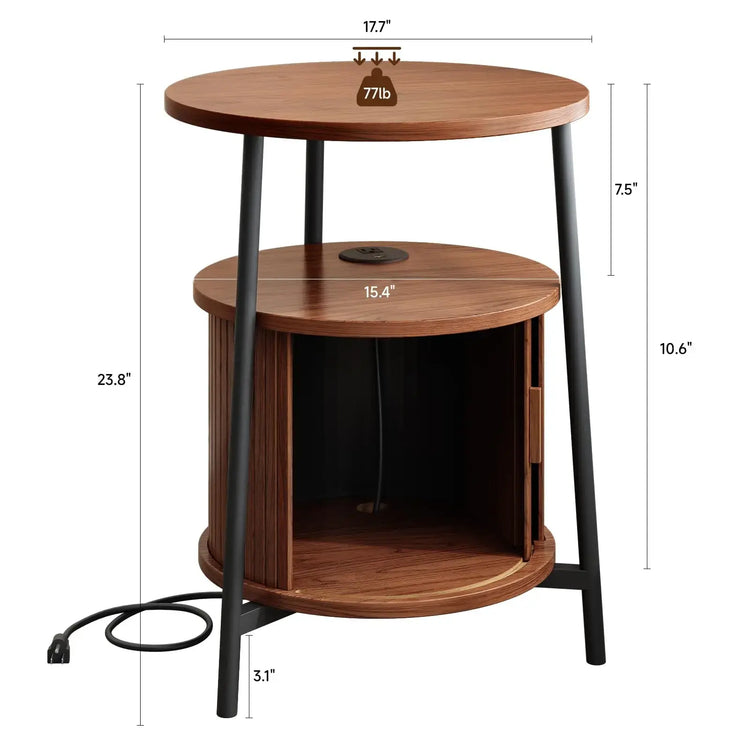 Fluted Round End Table, Mid Century Bedside Table, Modern Nightstands Set Of 2 For Living Room, Bedroom, Entryway Jonine&