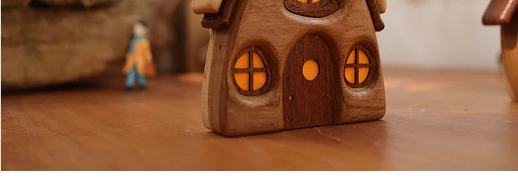Nordic Style Wooden House Ornaments Miniature Landscape Creative Cute Gifts Home Decor Wooden Building Desktop Decorations
