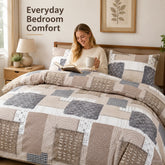 Boho Patchwork Duvet Cover Set, Beige Grey Geometric Bedding Set, Farmhouse Soft Bed Cover with Pillowcases, Twin Full Queen King Breathable and Ultra-Soft, Suitable for All Seasons, Includes 1 Duvet Cover and 1-2 Pillowcases Jonine&