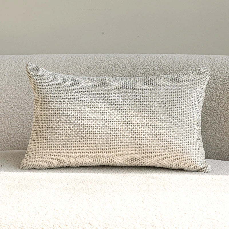 French Cream Jacquard Lumbar Pillow Cover — Embroidered Cushion Cover 12×20in