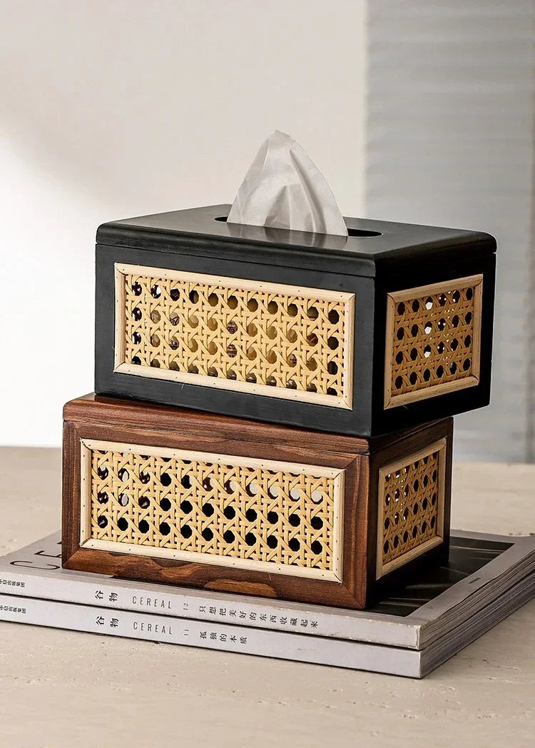 Rattan & Wood Tissue Box
