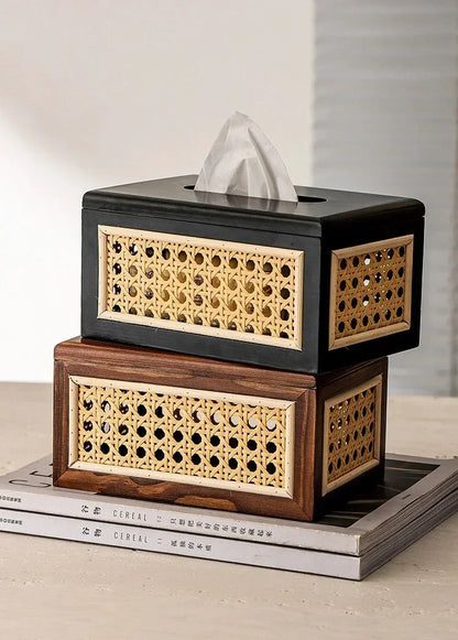 Rattan & Wood Tissue Box