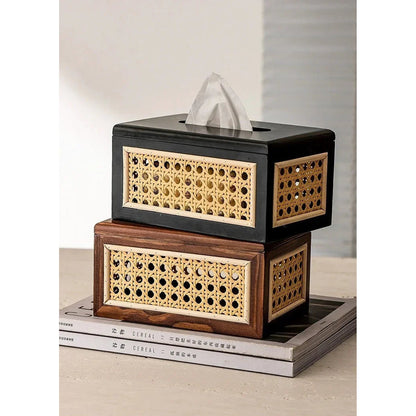 Rattan &amp; Wood Tissue Box