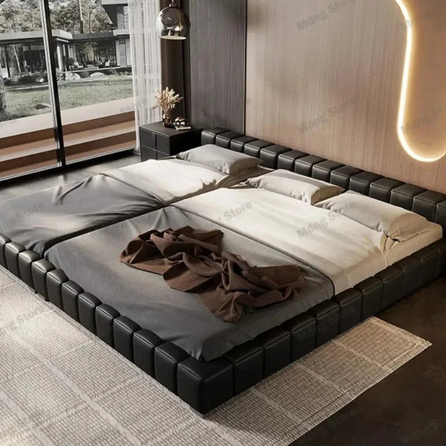 Minimalist Upholstered Headboard Bed — Full Size Lounge Frame