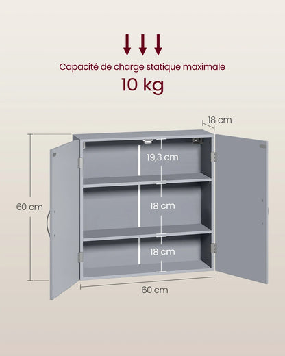 VASAGLE Bathroom Wall Cabinet — Wall-Mounted Storage with Adjustable Shelves