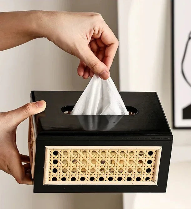 Rattan & Wood Tissue Box