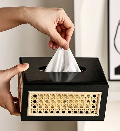 Rattan & Wood Tissue Box