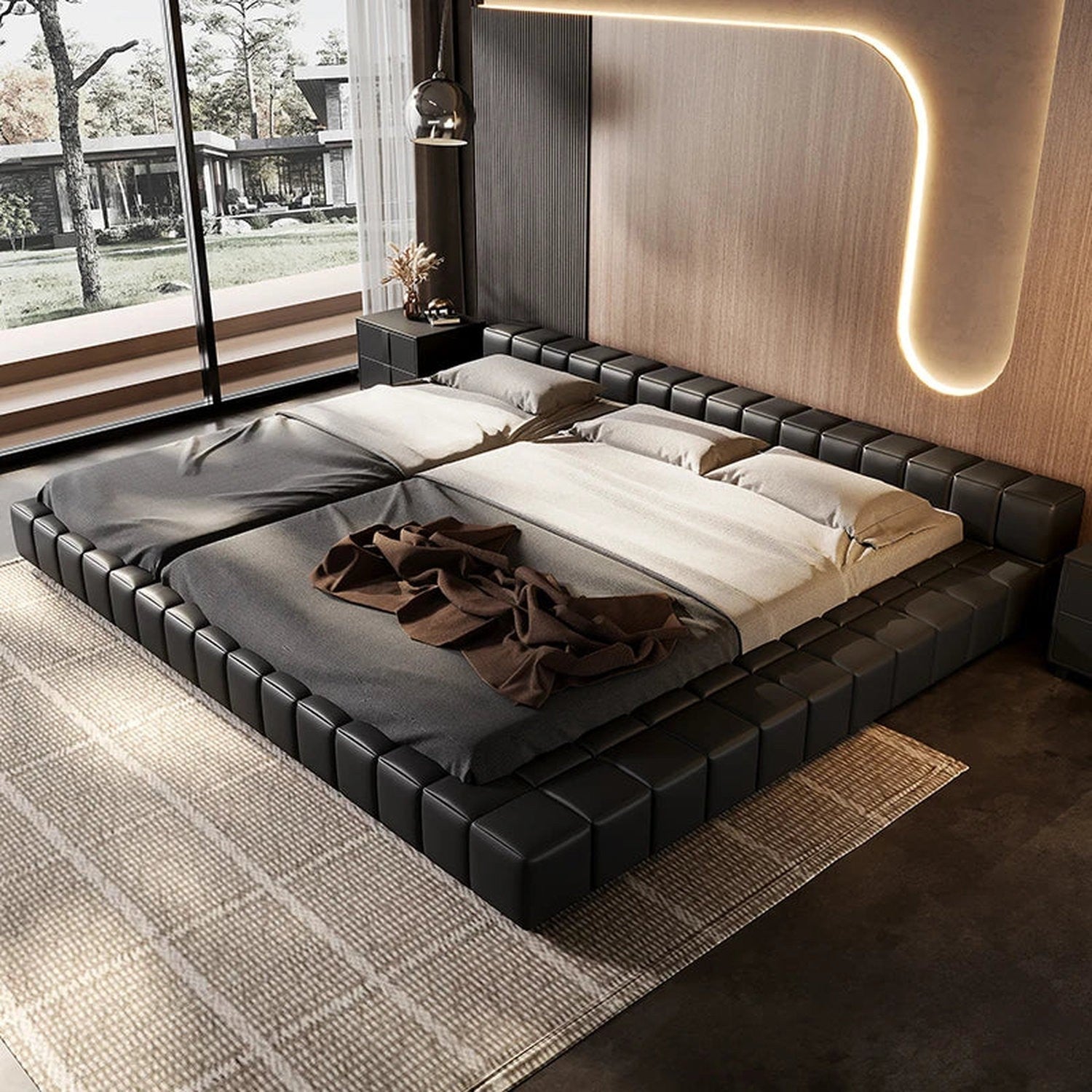 Minimalist Upholstered Headboard Bed — Full Size Lounge Frame