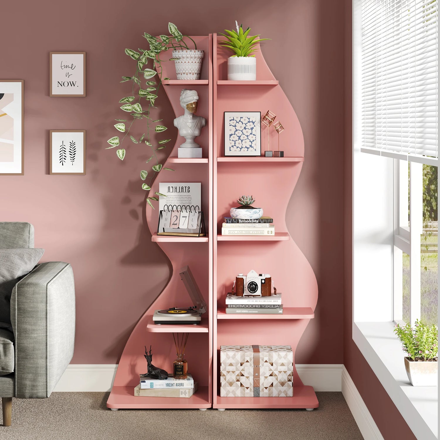 Tribesigns Corner Shelf, Modern 5-Tier Wall Corner Bookshelf, Stylish Corner Small Bookcase Storage Rack Plant Stand