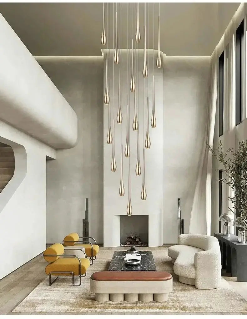 Golden Branch Staircase Chandelier — Multi-Light Pendant for Duplex &amp; Statement Spaces Jonine&