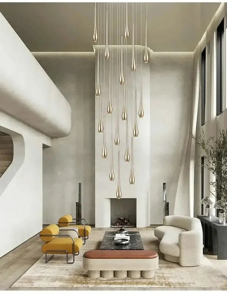 Golden Branch Staircase Chandelier — Multi-Light Pendant for Duplex & Statement Spaces Jonine&