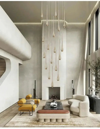 Golden Branch Staircase Chandelier — Multi-Light Pendant for Duplex &amp; Statement Spaces Jonine&