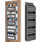 Hanging five-shelf fabric organizer with clear pockets and over-the-door hooks