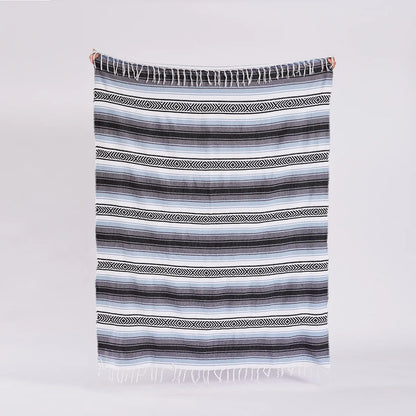 Mexican Handwoven Throw Blanket — Striped Tassel, 130×170cm