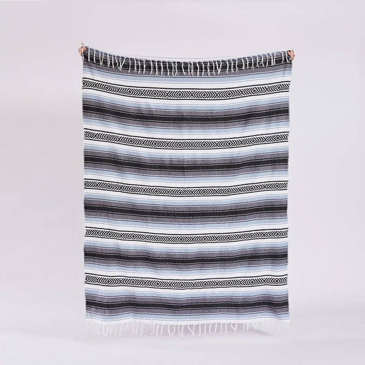 Mexican Handwoven Throw Blanket — Striped Tassel, 130×170cm