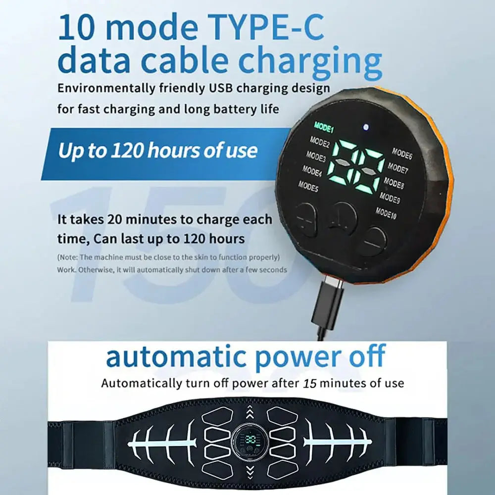 Abdominal Toning Belt Muscle Toner EMS Muscle Stimulator Abs Trainer Recharge Body Massager Weight Loss Fitness Equipment Unisex Jonine’s Corner