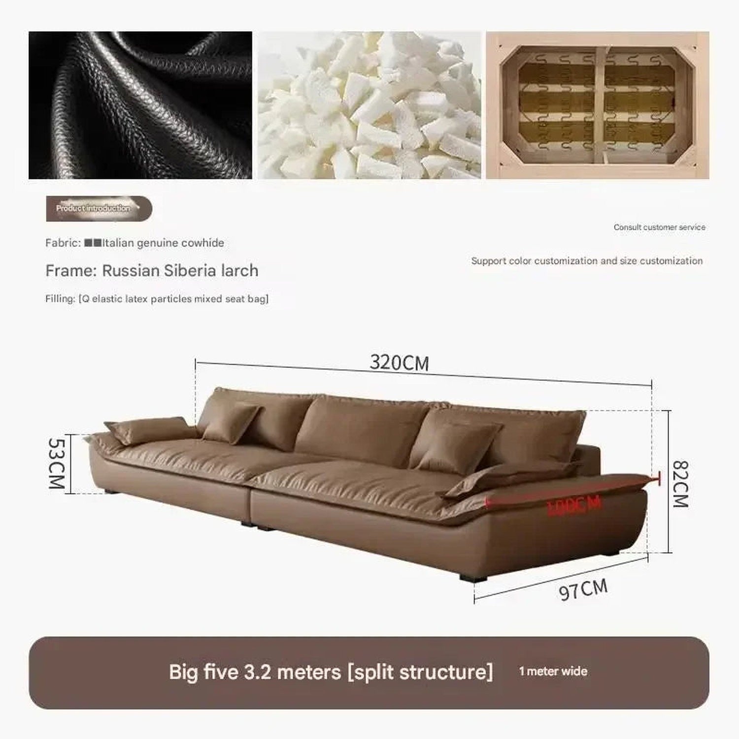 Luxury Genuine Leather Sofa — Designer Modular Living Room Seating