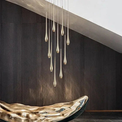 Golden Branch Staircase Chandelier — Multi-Light Pendant for Duplex &amp; Statement Spaces Jonine&