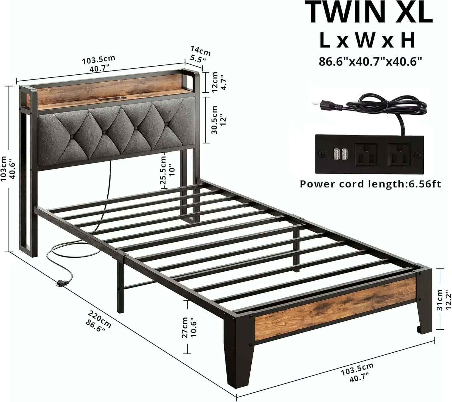 ANCTOR Twin/TwinXL/Full/Queen/King/CaliforniaKing Bed Frames, Storage Headboard with Outlets, No Noise, No Box Springs Needed Jonine&