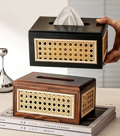 Rattan & Wood Tissue Box