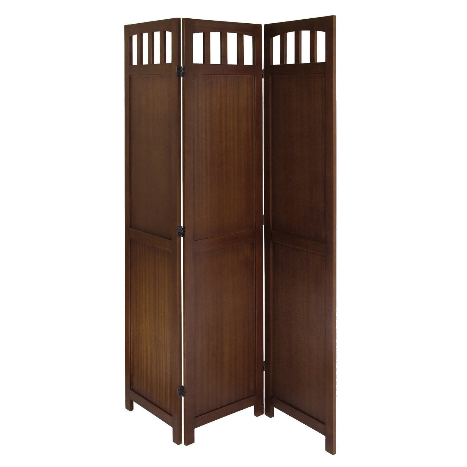 3-Panel Wooden Folding Room Divider Screen in Walnut Finish FastFurnishings
