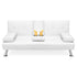 White Faux Leather Convertible Sofa Futon with 2 Cup Holders-0