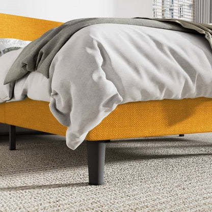 Yellow Linen Wingback Platform Bed — Queen, Upholstered