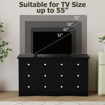 Black 6-Drawer Premium Dresser with Wide Display Top