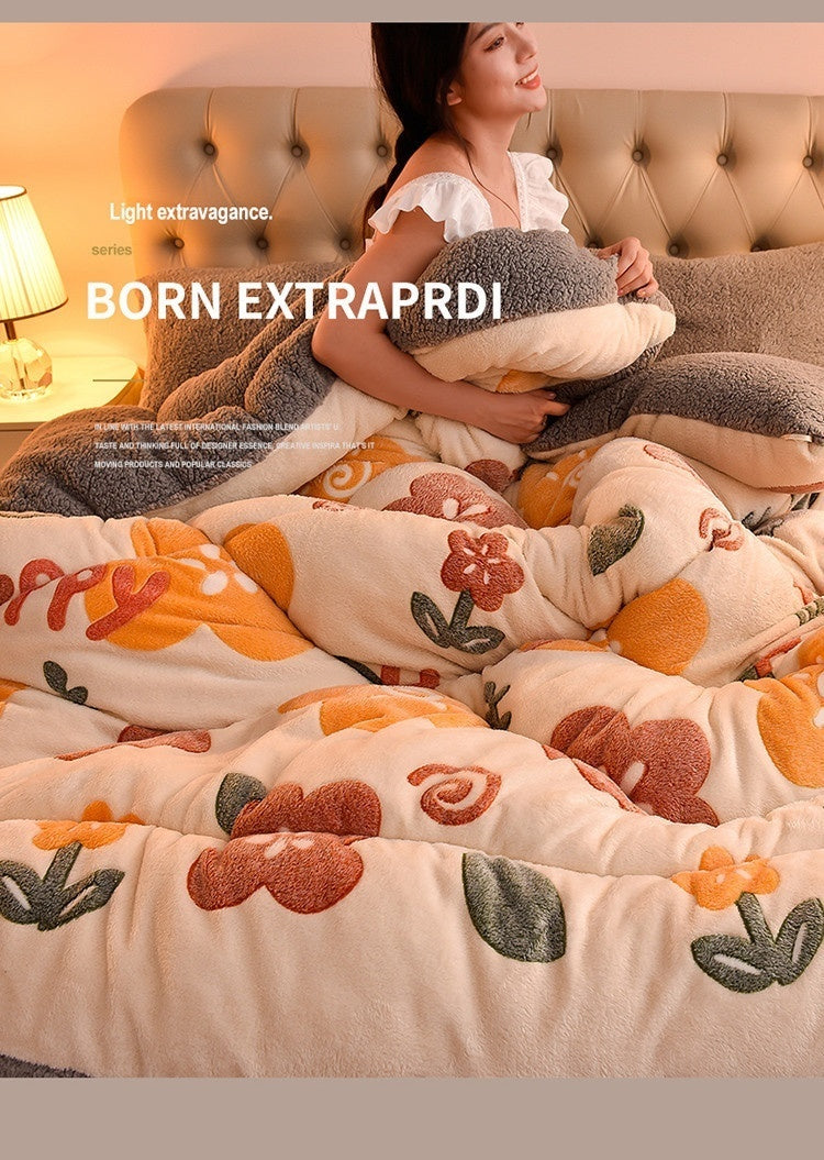 Lamb Fleece Blanket Winter Comforter Thickened Quilts Double-sided Velvet Warm Quilt Single Double Dormitory Milk Fleece Core Jonine&